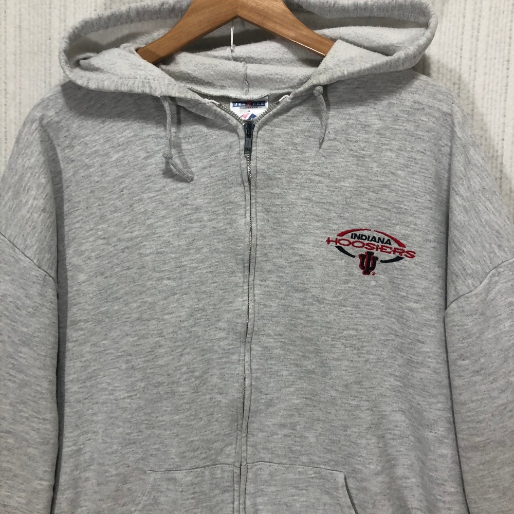 Jerzees Indiana Hoosiers Zip Up Hoodie Mens XL Heather Gray Embroidered NuBlend